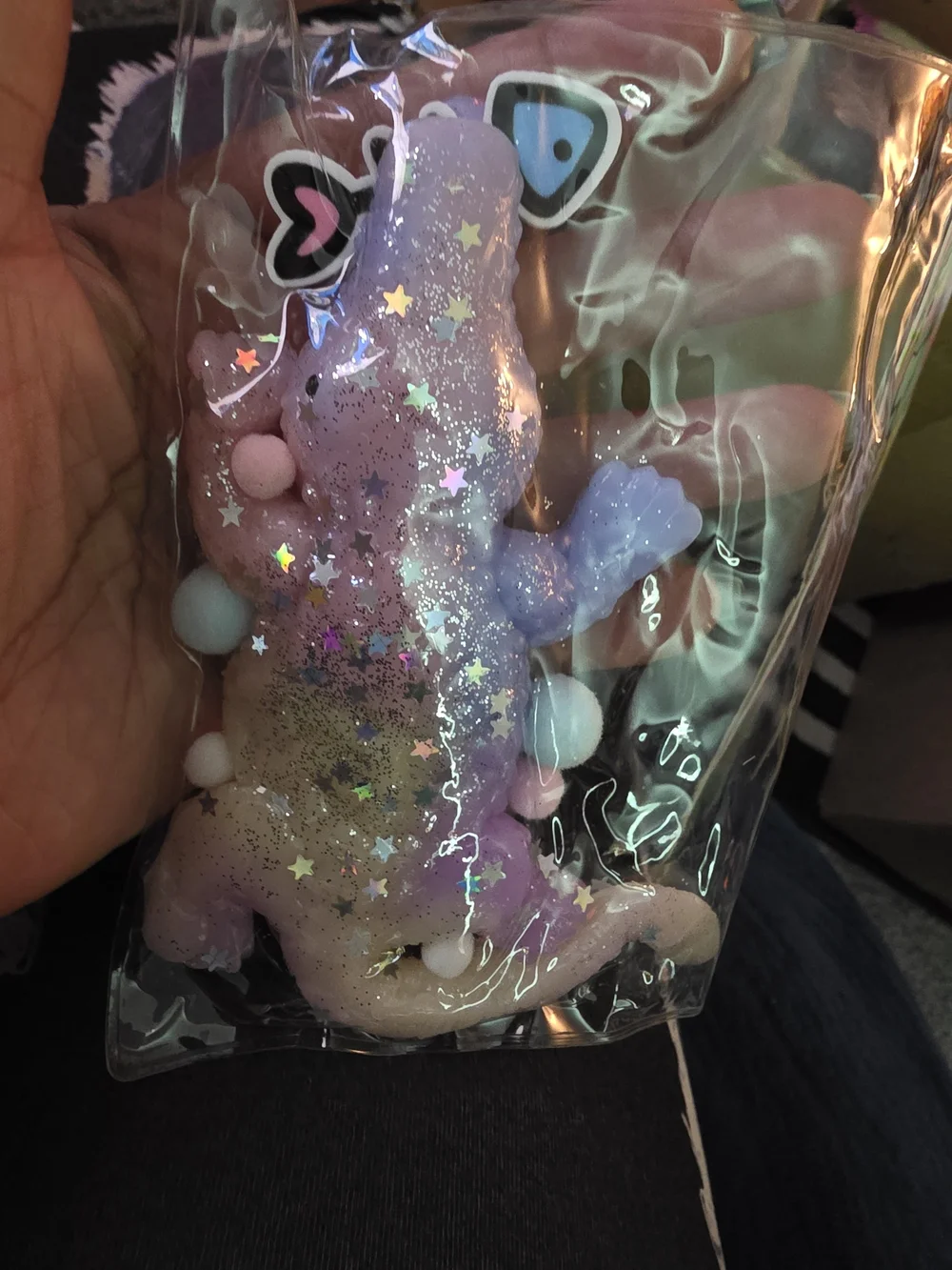 Squishy Pinch Kids' Glitter Squeeze  ALLIGATOR  - Pastel Purple/White